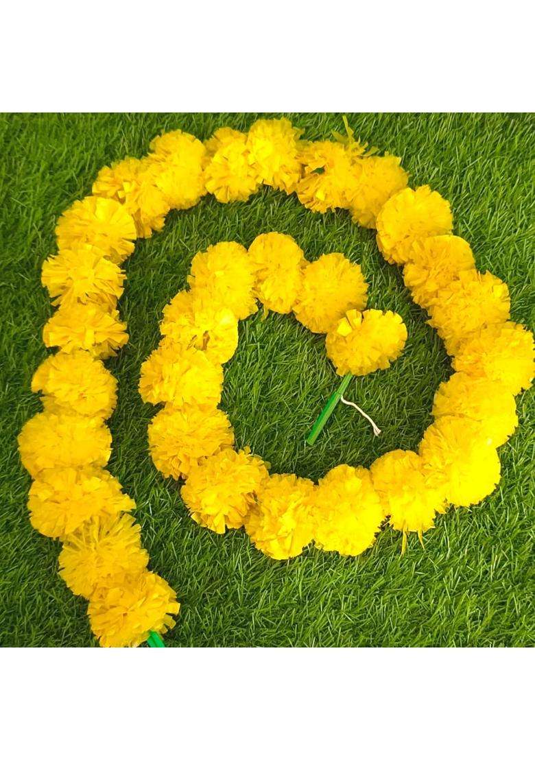 Dayal Ji Store Marigold Artificial Flower for Decoration Home Decor Garland Yellow 20 String - Indya