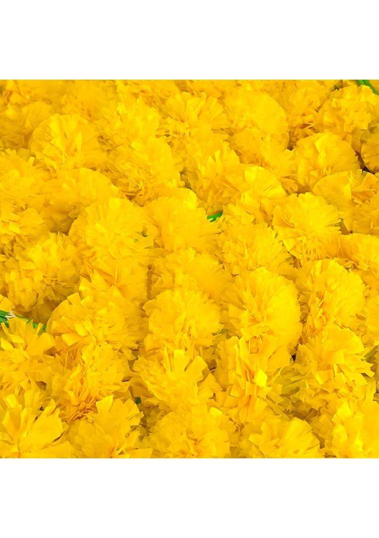 Dayal Ji Store Marigold Artificial Flower for Decoration Home Decor Garland Yellow 20 String - Indya