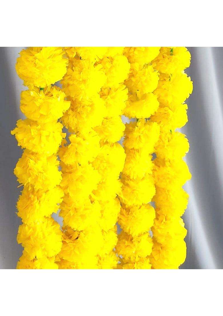 Dayal Ji Store Marigold Artificial Flower for Decoration Home Decor Garland Yellow 20 String - Indya