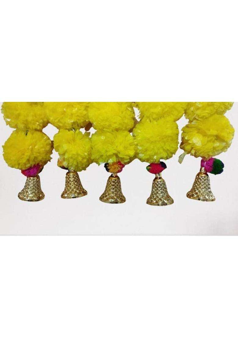Aarchi Shopy Artificial Marigold Fluffy Flowers with Hanging Bells Torans Pack of 10 - Indya
