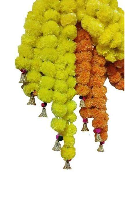 Aarchi Shopy Artificial Marigold Fluffy Flowers with Hanging Bells Torans Pack of 10
