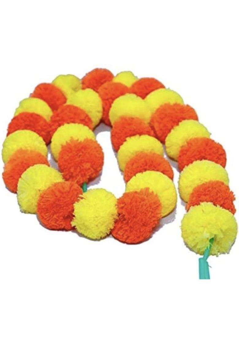 Decorhacks Artificial Fluffy Multi Marigold Flower Reusable Garland for Home Office Puja Wedding 5Ft - Indya