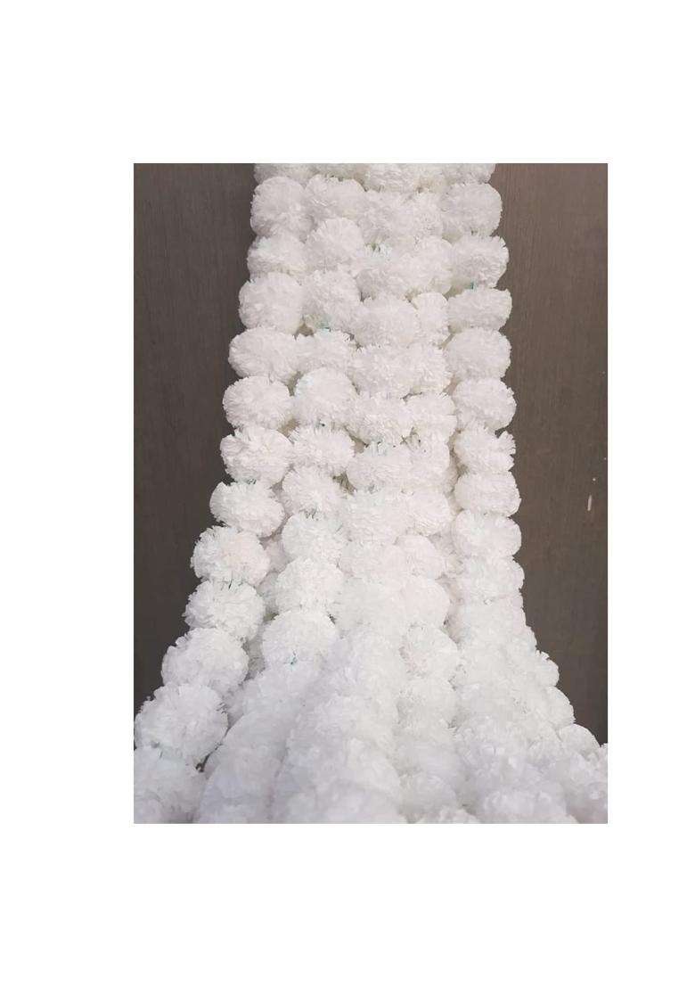 Sphinx Artificial Marigold Fluffy Flowers Garlands for Decoration White Pack of 5 - Indya