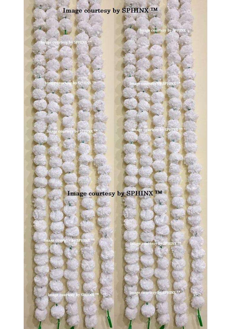 Sphinx Artificial Marigold Fluffy Flowers Garlands for Decoration White Pack of 5 - Indya