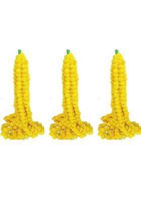 Decorhacks Artificial Fluffy Yellow Marigold Flower Reusable Garland for Home Office Puja Wedding 5Ft