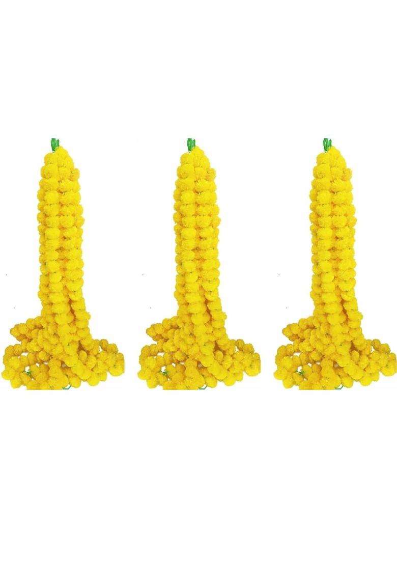 Decorhacks Artificial Fluffy Yellow Marigold Flower Reusable Garland for Home Office Puja Wedding 5Ft - Indya