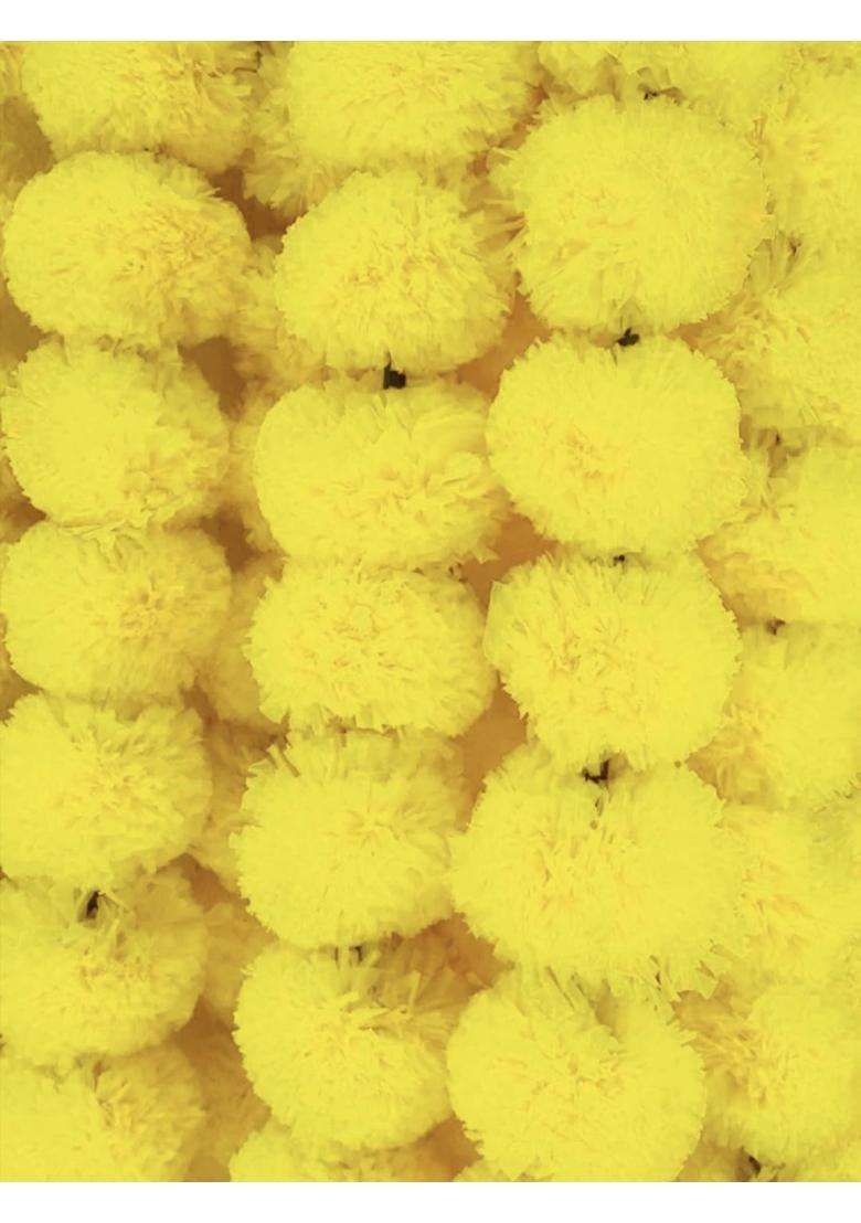 Decorhacks Artificial Fluffy Yellow Marigold Flower Reusable Garland for Home Office Puja Wedding 5Ft - Indya