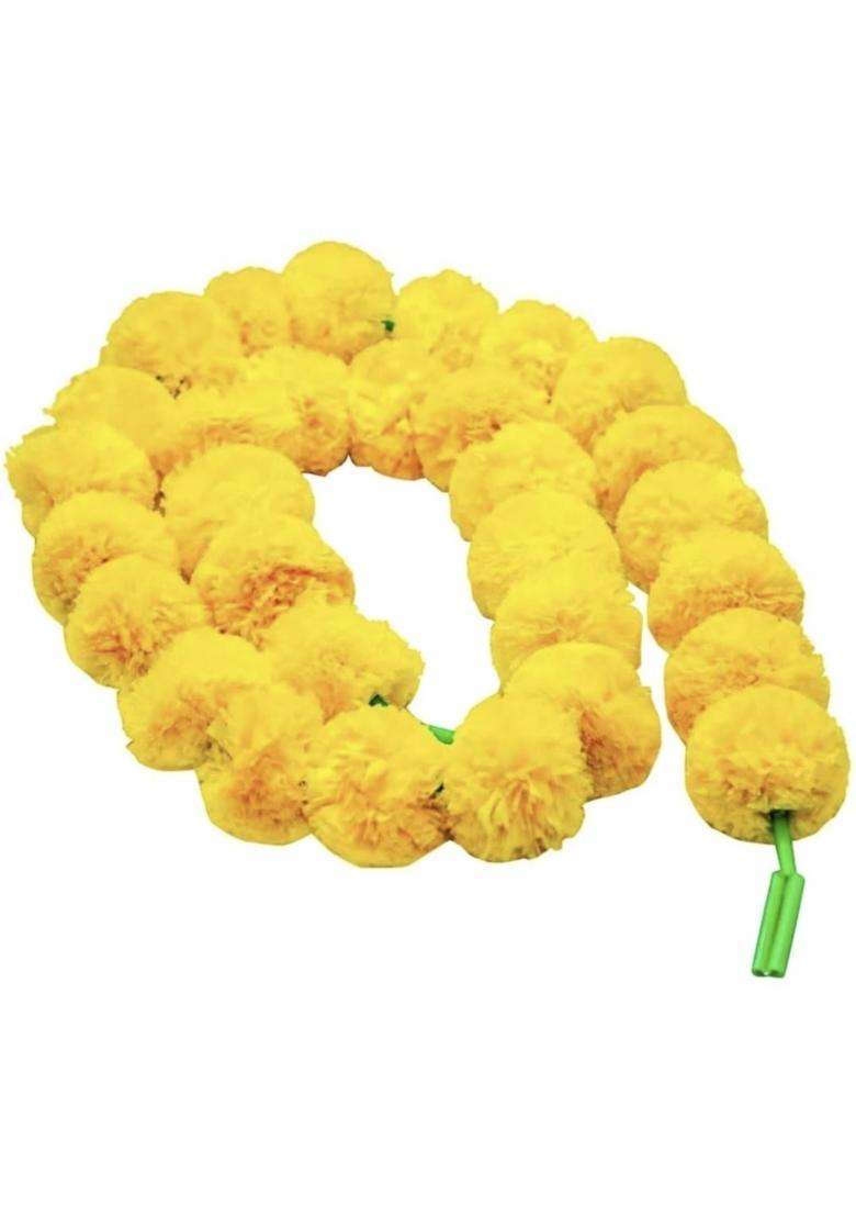 Decorhacks Artificial Fluffy Yellow Marigold Flower Reusable Garland for Home Office Puja Wedding 5Ft - Indya