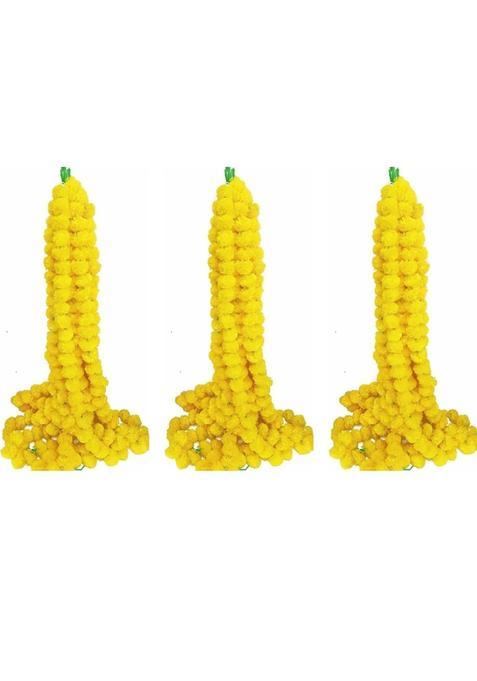 Decorhacks Artificial Fluffy Yellow Marigold Flower Reusable Garland for Home Office Puja Wedding 5Ft