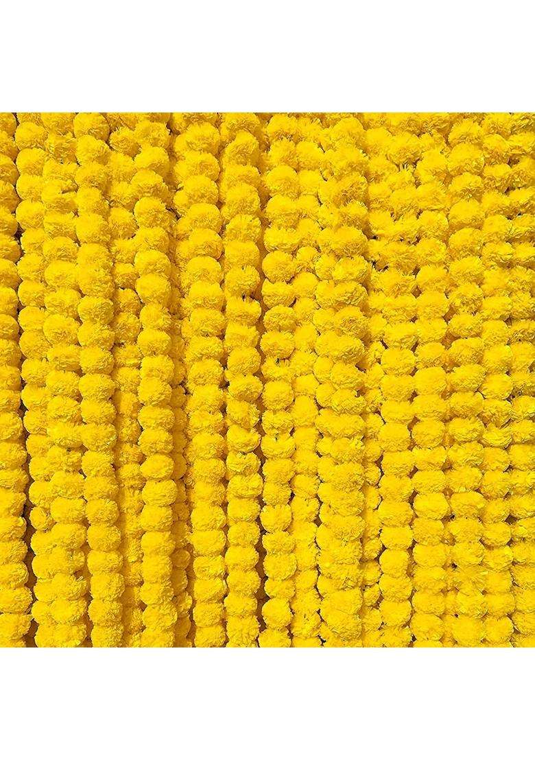 SAI Praseeda 4 and Half Feet Yellow Color Artificial Marigold Garland Pcs Fluffy Marigold Flowers - Indya
