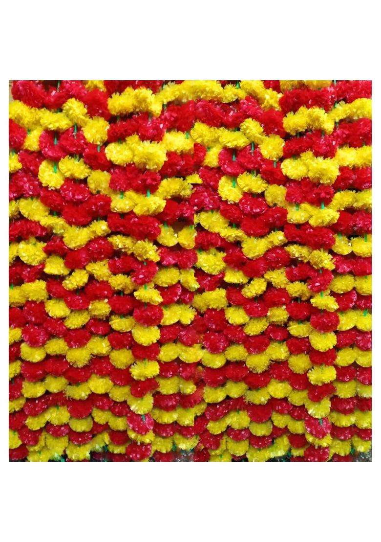 Ragoma 25 Pcs Artificial Marigold Garlands Red and Yellow Artificial Marigold Flowers for Decoration Garlands - Indya