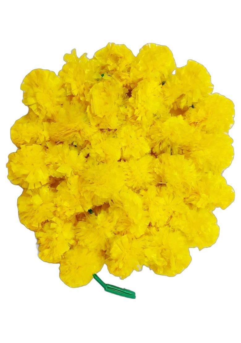 Ragoma 25 Pcs Artificial Marigold Garlands Yellow Artificial Marigold Flowers for Decoration Garlands for Home - Indya