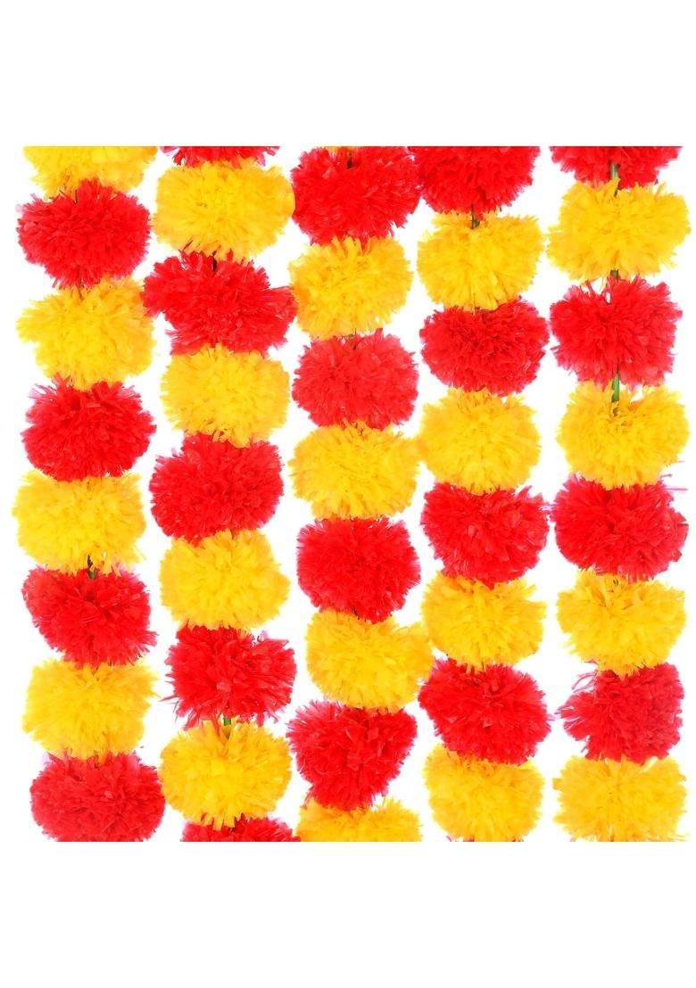 Saudeep India Artificial Fluffy Marigold Flower Genda Phool Garlands - Indya
