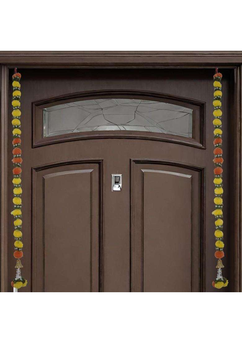 Kreative Kairaartificial Marigold Flower Genda Phool Garlands with 2 Different Color Mix Pack of 4 - Indya