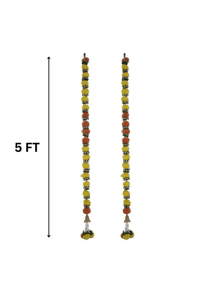 Kreative Kairaartificial Marigold Flower Genda Phool Garlands with 2 Different Color Mix Pack of 4 - Indya