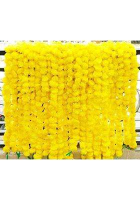 URVI Creation 10 Pcs Yellow Artificial Marigold Genda Flowers Strings Garlands