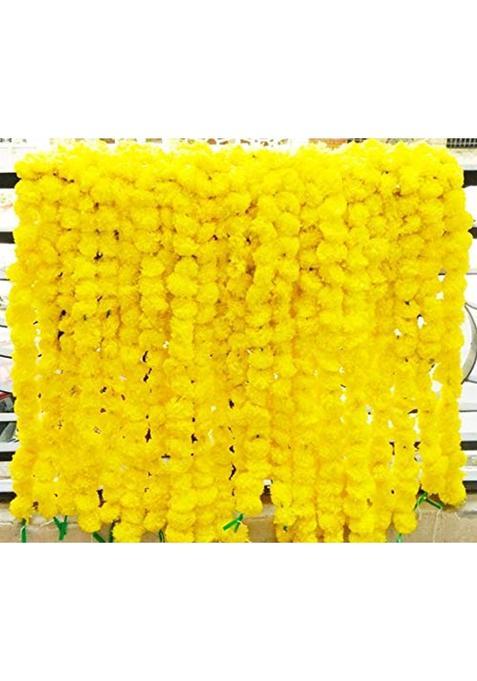 URVI Creation 10 Pcs Yellow Artificial Marigold Genda Flowers Strings Garlands