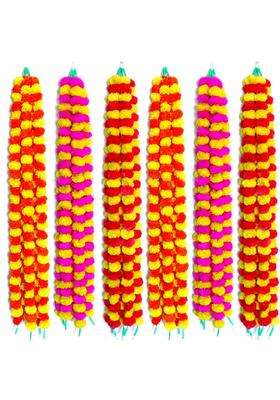 Ihandikart Handmade Decorative Marigold Fluffy Artificial Garland Pack of 30
