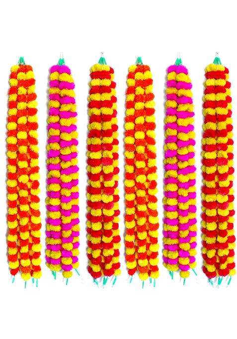 Ihandikart Handmade Decorative Marigold Fluffy Artificial Garland Pack of 30