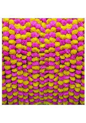 Ragoma 25 Pcs Artificial Marigold Garlands Pink and Yellow Artificial Marigold Flowers for Decoration Garland