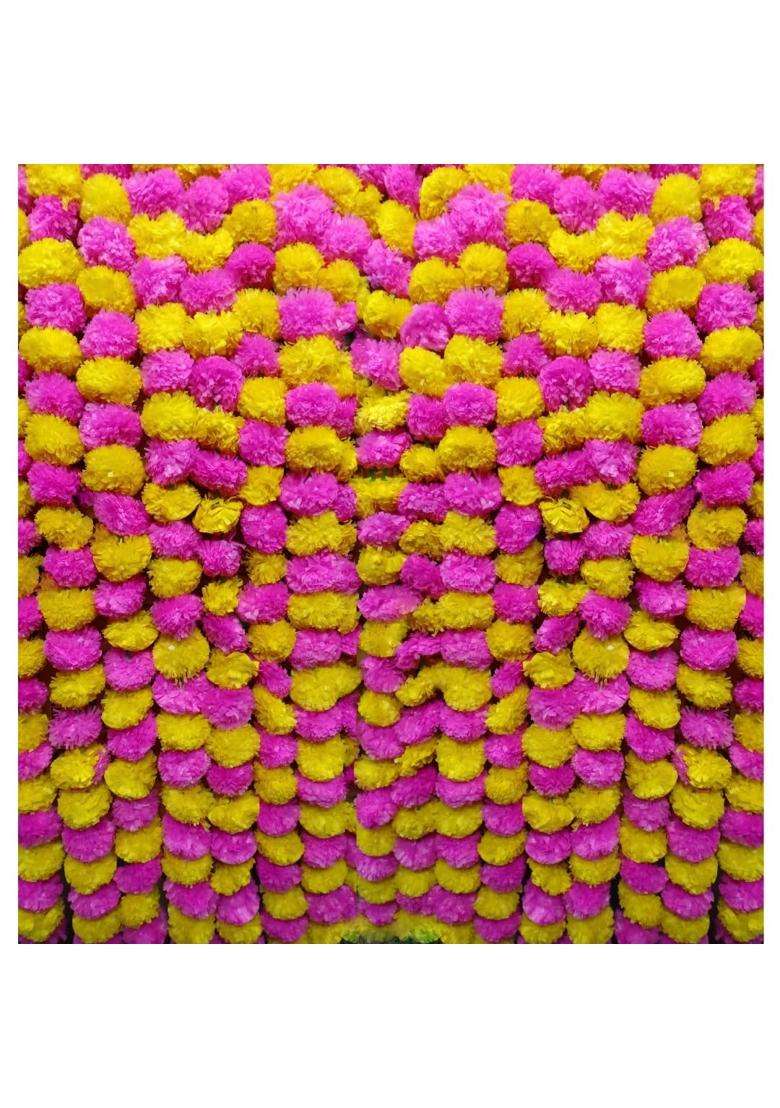 Ragoma 25 Pcs Artificial Marigold Garlands Pink and Yellow Artificial Marigold Flowers for Decoration Garland - Indya