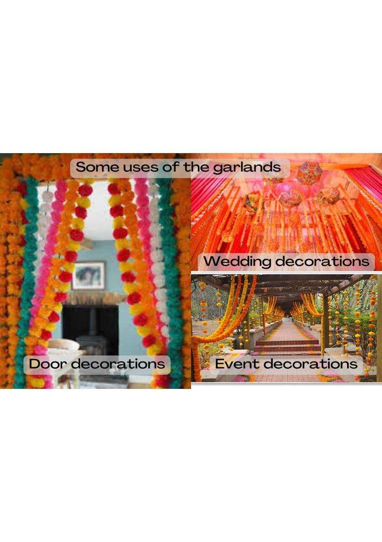 Ragoma 25 Pcs Artificial Marigold Garlands Pink and Yellow Artificial Marigold Flowers for Decoration Garland - Indya