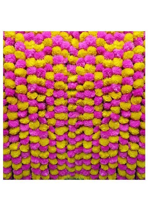 Ragoma 25 Pcs Artificial Marigold Garlands Pink and Yellow Artificial Marigold Flowers for Decoration Garland
