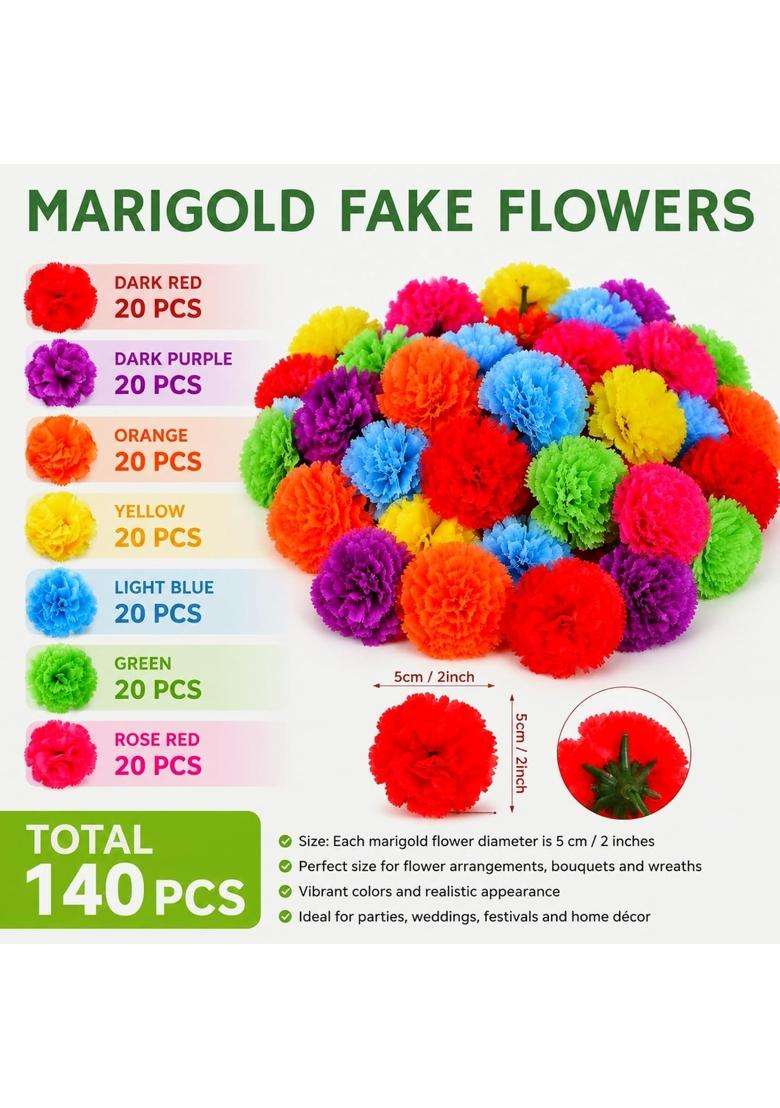 Willbond 140 Pieces Marigold Flower Heads Mexican Artificial Marigold Flowers Valentine Day Flowers Day - Indya