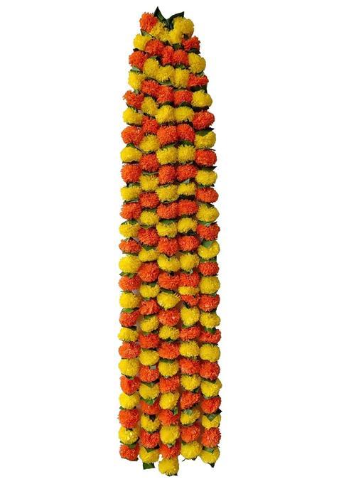 Samjhi Premium Handmade Marigold Flower Garland with Ashoka Leaves for Decoration Orange Yellow Pack of 20