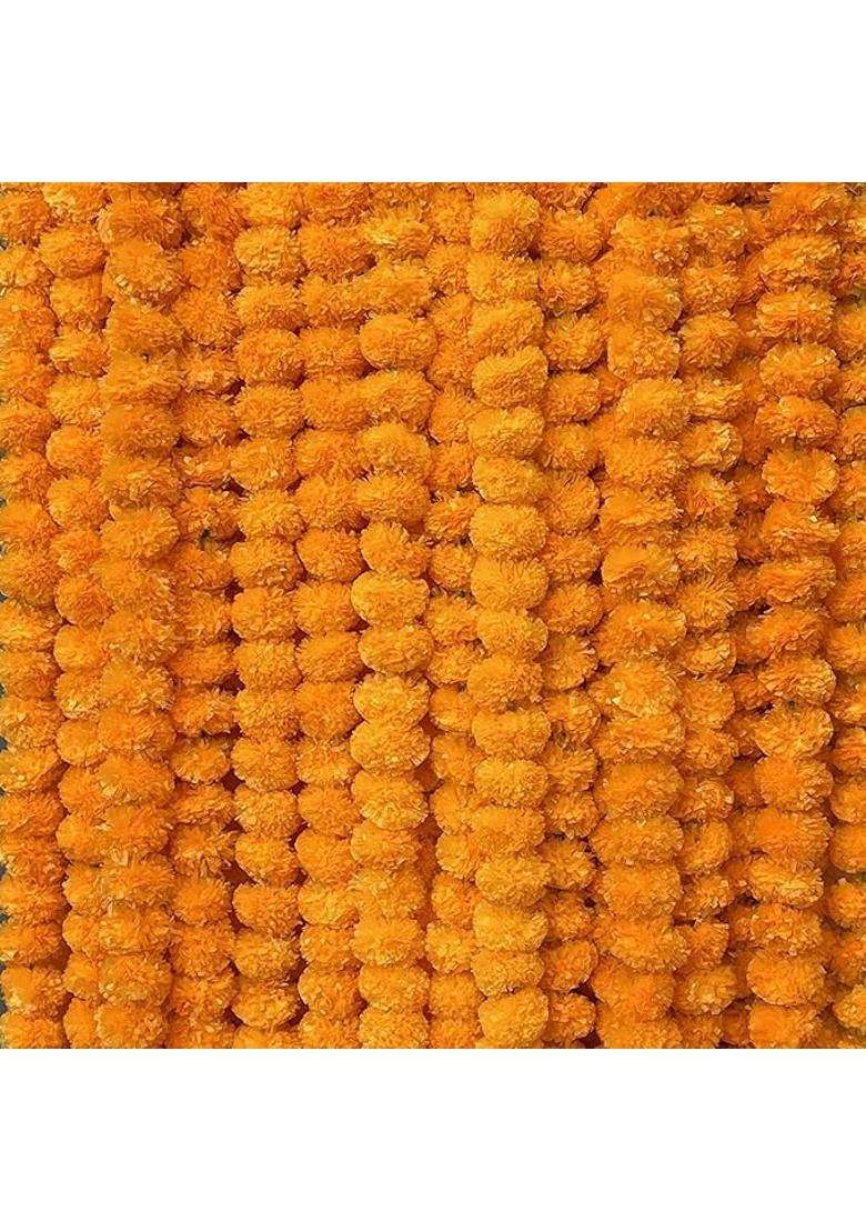 Awicktik Artificial Marigold Flowers Hanging Toran Orange Pack of 20 - Indya