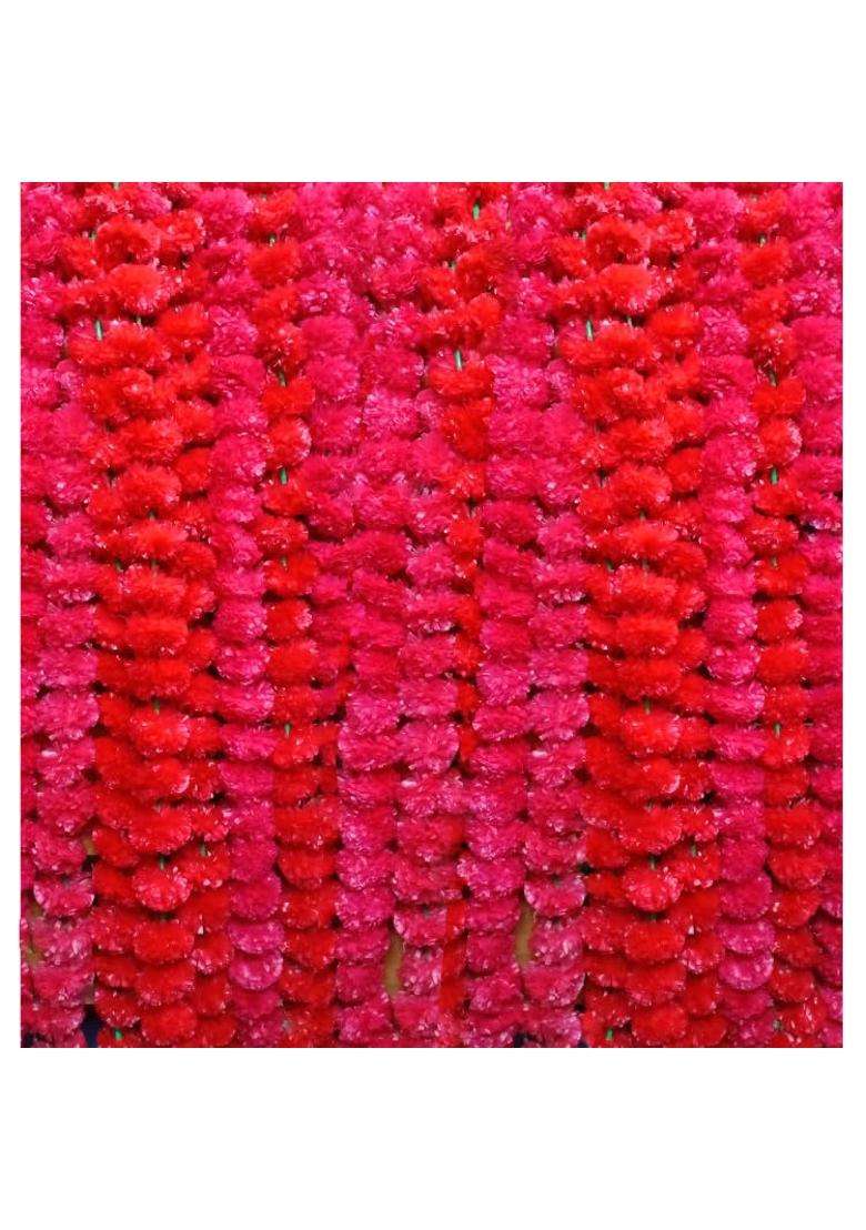 Ragoma 25 Pcs Artificial Marigold Garlands Red Artificial Marigold Flowers for Decoration Garlands for Home - Indya