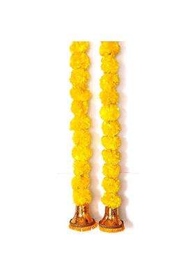 Prahll Artificial Marigold Flower Garlands Hanging Toran for Door and Wall with 3 Inch Golden Bell Pack of 6