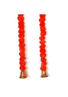 Prahll Artificial Marigold Flower Garlands Hanging Toran for Door N Wall with 3 INCH Golden Bell Dark Orange