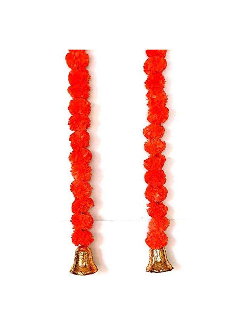 Prahll Artificial Marigold Flower Garlands Hanging Toran for Door N Wall with 3 INCH Golden Bell Dark Orange - Indya