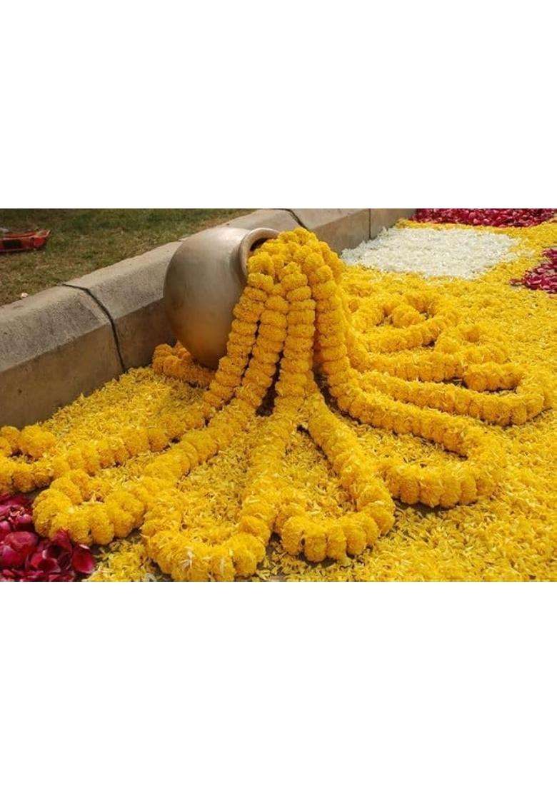 Awicktik Artificial Marigold Flower Garlands Yellow 5 Feet Pack of 20 - Indya