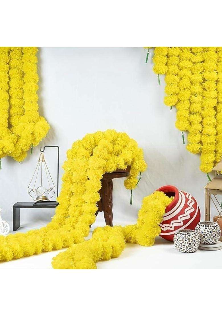 Awicktik Artificial Marigold Flower Garlands Yellow 5 Feet Pack of 20 - Indya