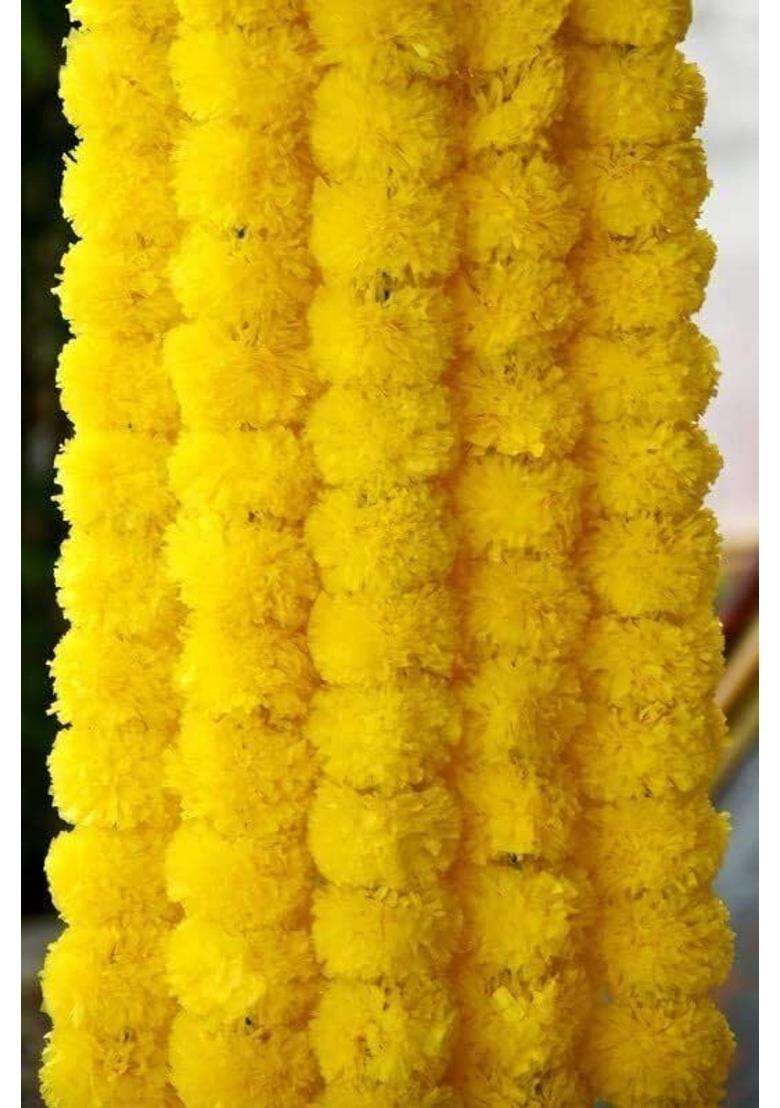 Awicktik Artificial Marigold Flower Garlands Yellow 5 Feet Pack of 20 - Indya