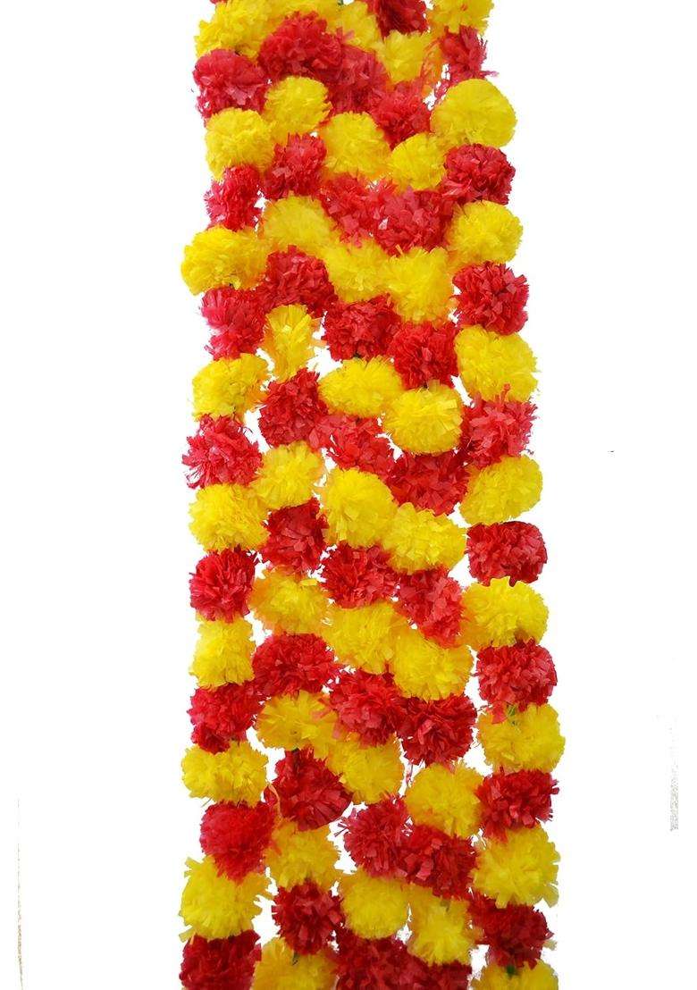 Craftvatika Artificial Marigold Fluffy Flowers String Garlands for Diwali Home Festival Decoration Pack of 15 - Indya