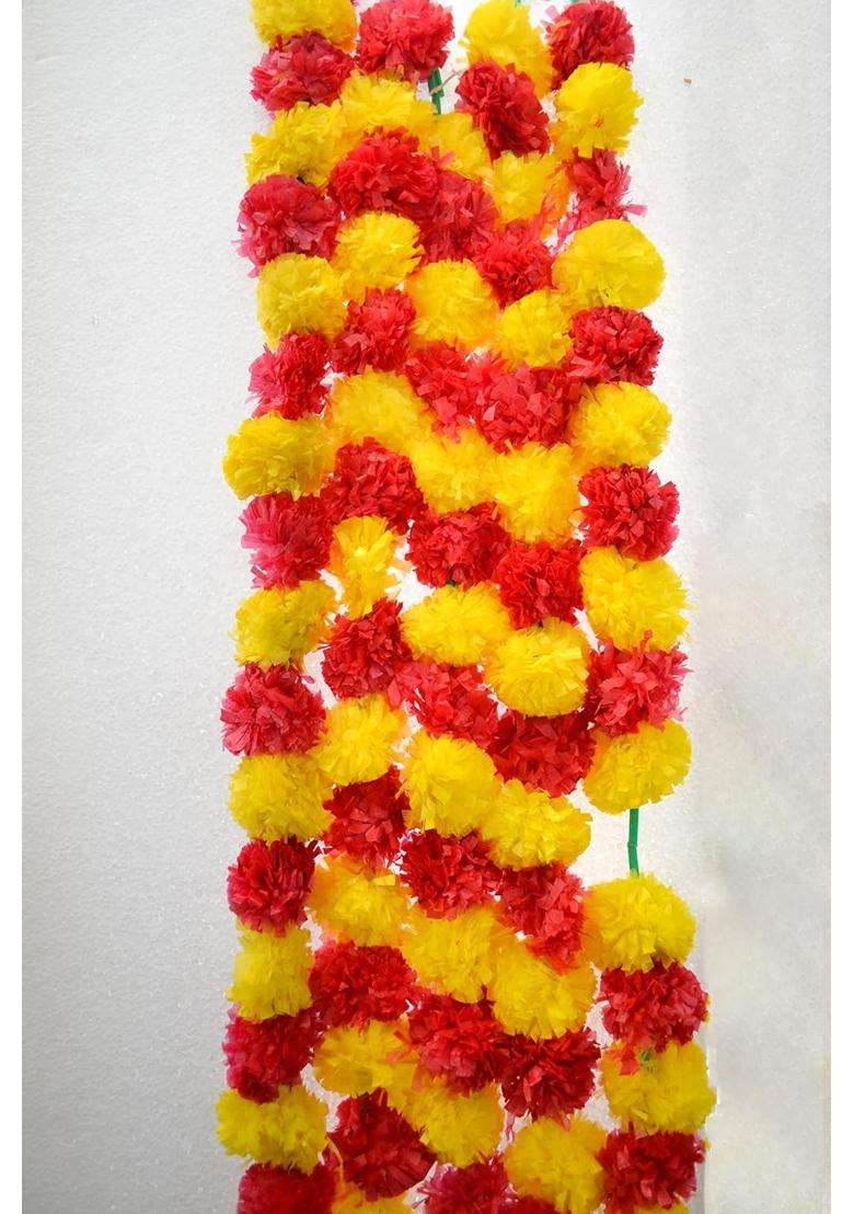 Craftvatika Artificial Marigold Fluffy Flowers String Garlands for Diwali Home Festival Decoration Pack of 15 - Indya