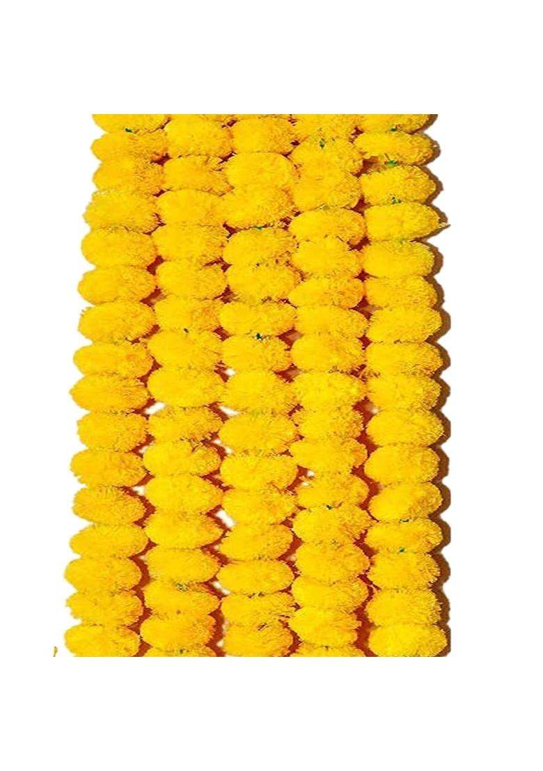Craftvatika Artificial Marigold Fluffy Flowers Door Wall Hanging Garlands String for Diwali Pack of 15 - Indya