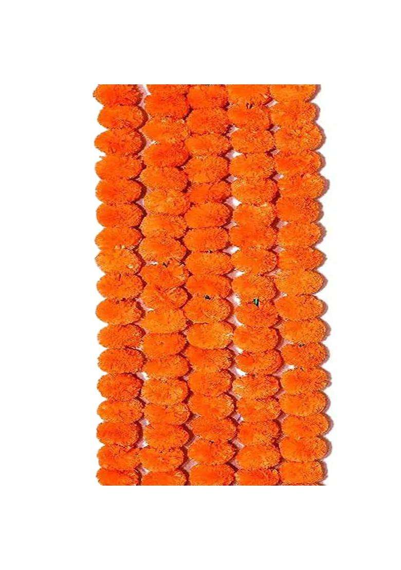 Craftvatika Artificial Marigold Fluffy Flowers Door Wall Hanging Garlands String for Diwali Pack of 15 - Indya