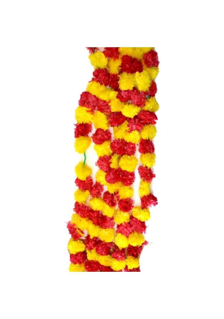 Craftvatika Artificial Marigold Fluffy Flowers Door Wall Hanging Garlands String for Diwali Pack of 15 - Indya