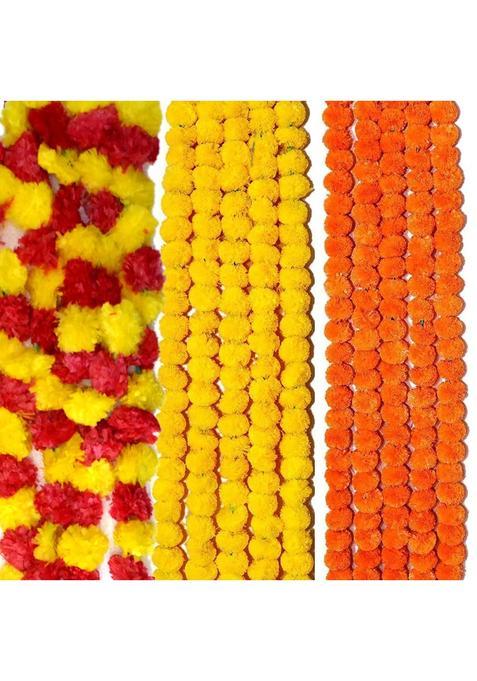 Craftvatika Artificial Marigold Fluffy Flowers Door Wall Hanging Garlands String for Diwali Pack of 15