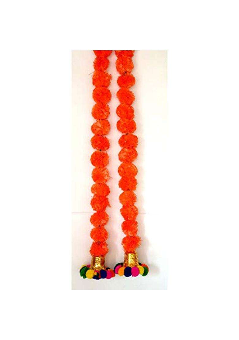 Prahll Artificial Marigold Flower Garlands Hanging Toran for Door and Wall with 3 Inch Golden Bell Pack of 6 - Indya