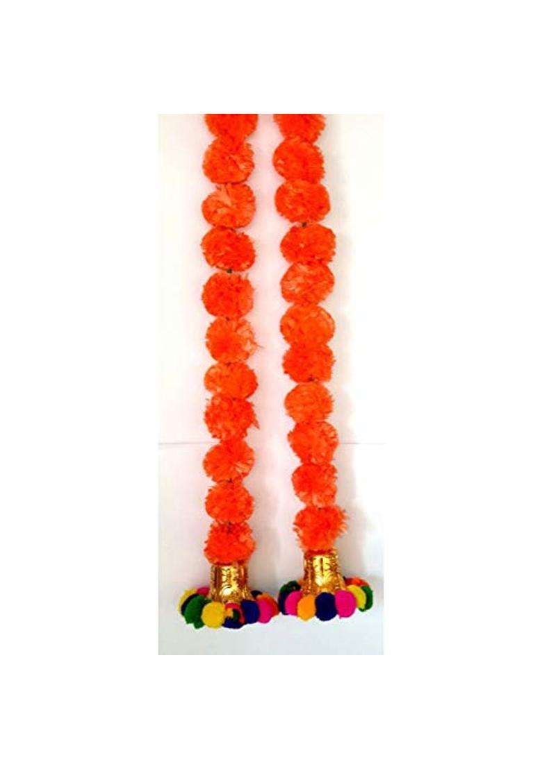 Prahll Artificial Marigold Flower Garlands Hanging Toran for Door and Wall with 3 Inch Golden Bell Pack of 6 - Indya