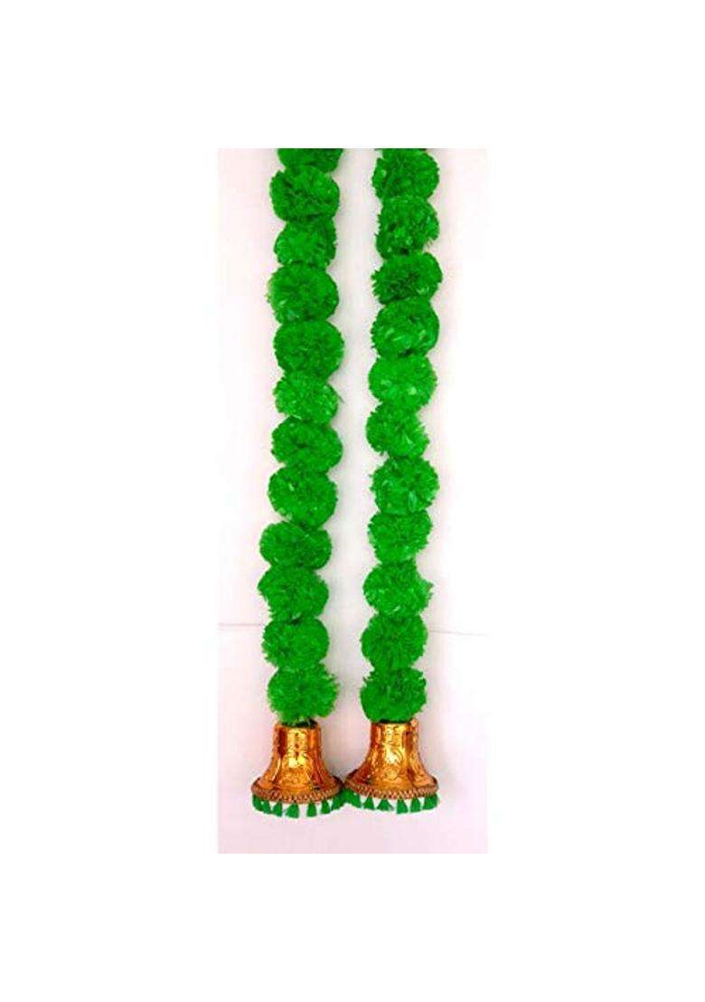 Prahll Artificial Marigold Flower Garlands Hanging Toran for Door and Wall with 3 Inch Golden Bell Pack of 2 - Indya