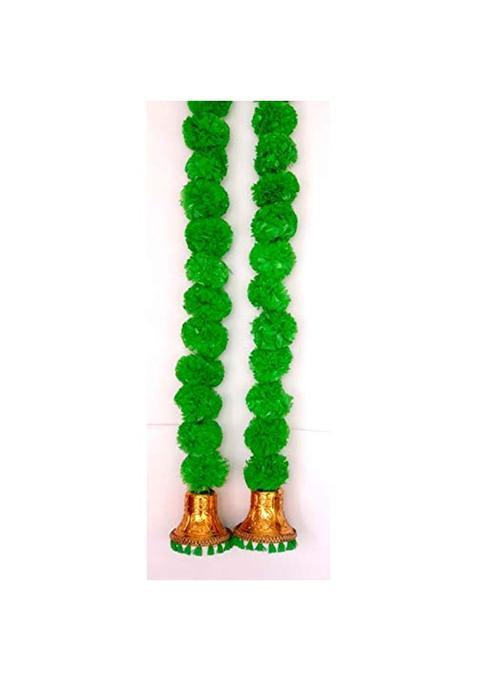 Prahll Artificial Marigold Flower Garlands Hanging Toran for Door and Wall with 3 Inch Golden Bell Pack of 2