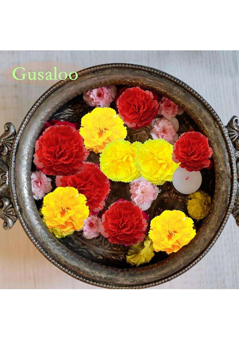 Gusaloo Marigold Flower Heads Bulk 50Pcs Silk Marigold Artificial Flowers for Diwali Home Decor DIY Wreath - Indya
