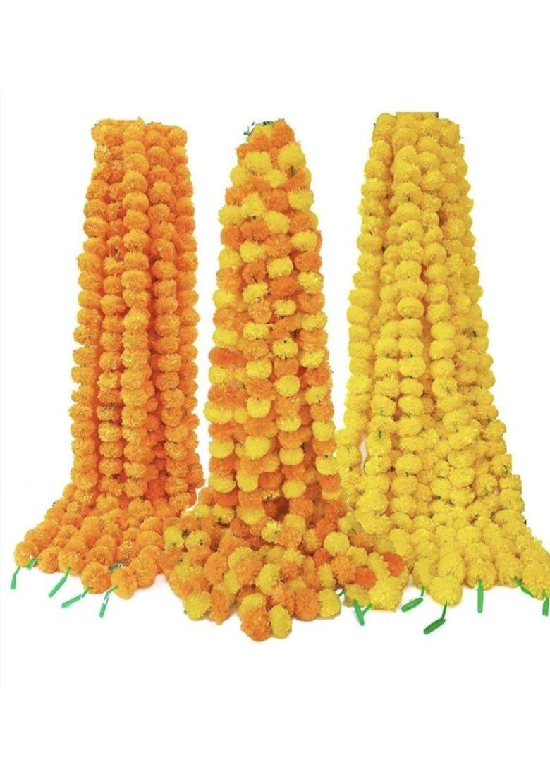 Decorhacks Artificial Fluffy Marigold Flower Reusable Garland for Home Office Puja Wedding 5Ft - Indya