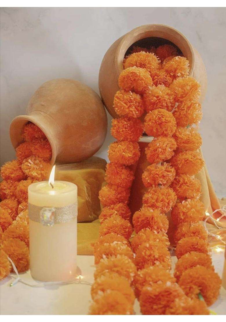 Decorhacks Artificial Fluffy Marigold Flower Reusable Garland for Home Office Puja Wedding 5Ft - Indya